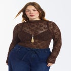 Floral Lace Mesh Funnel Neck Top image number 2