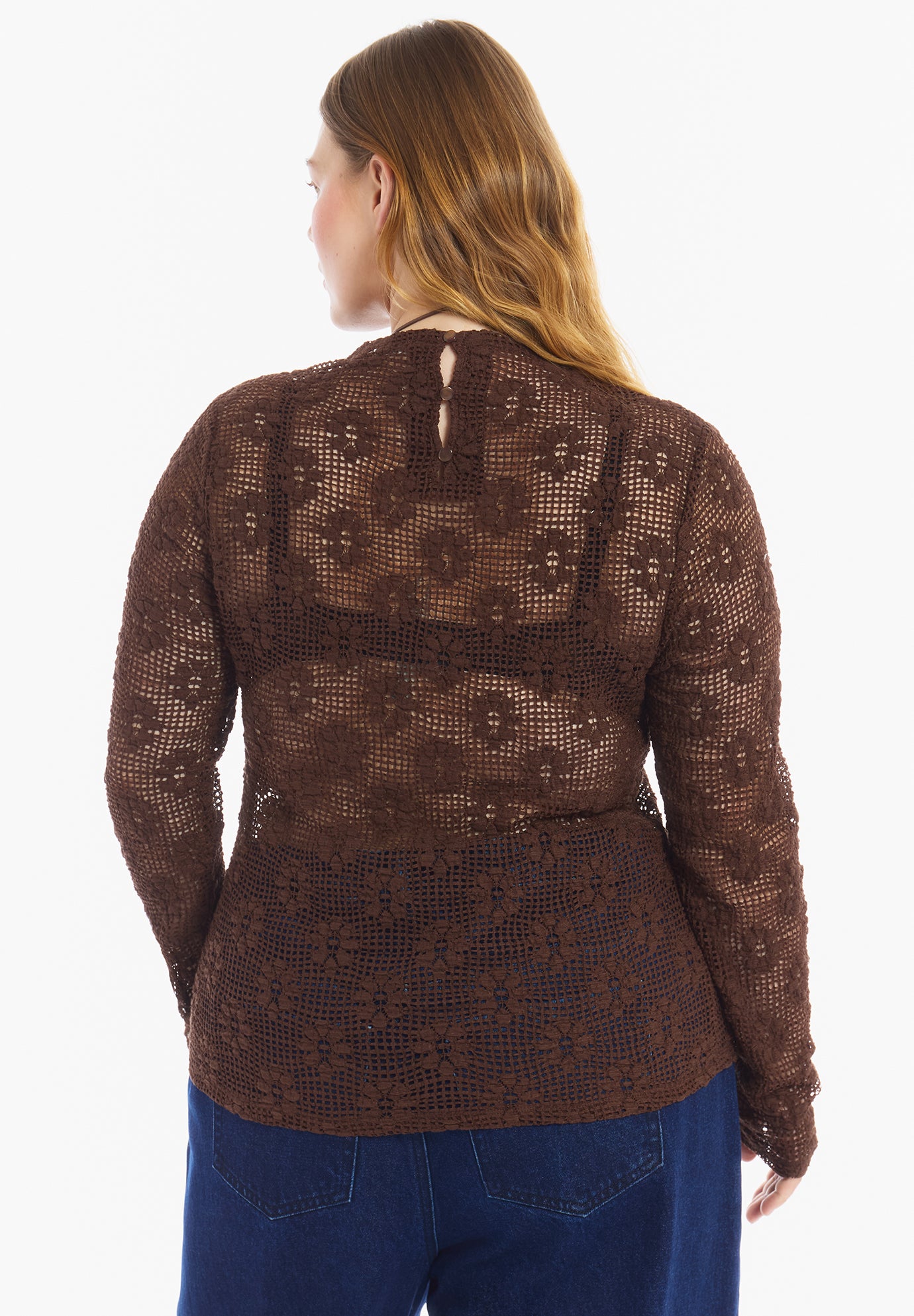 Floral Lace Mesh Funnel Neck Top image number 3