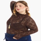 Floral Lace Mesh Funnel Neck Top image number 4