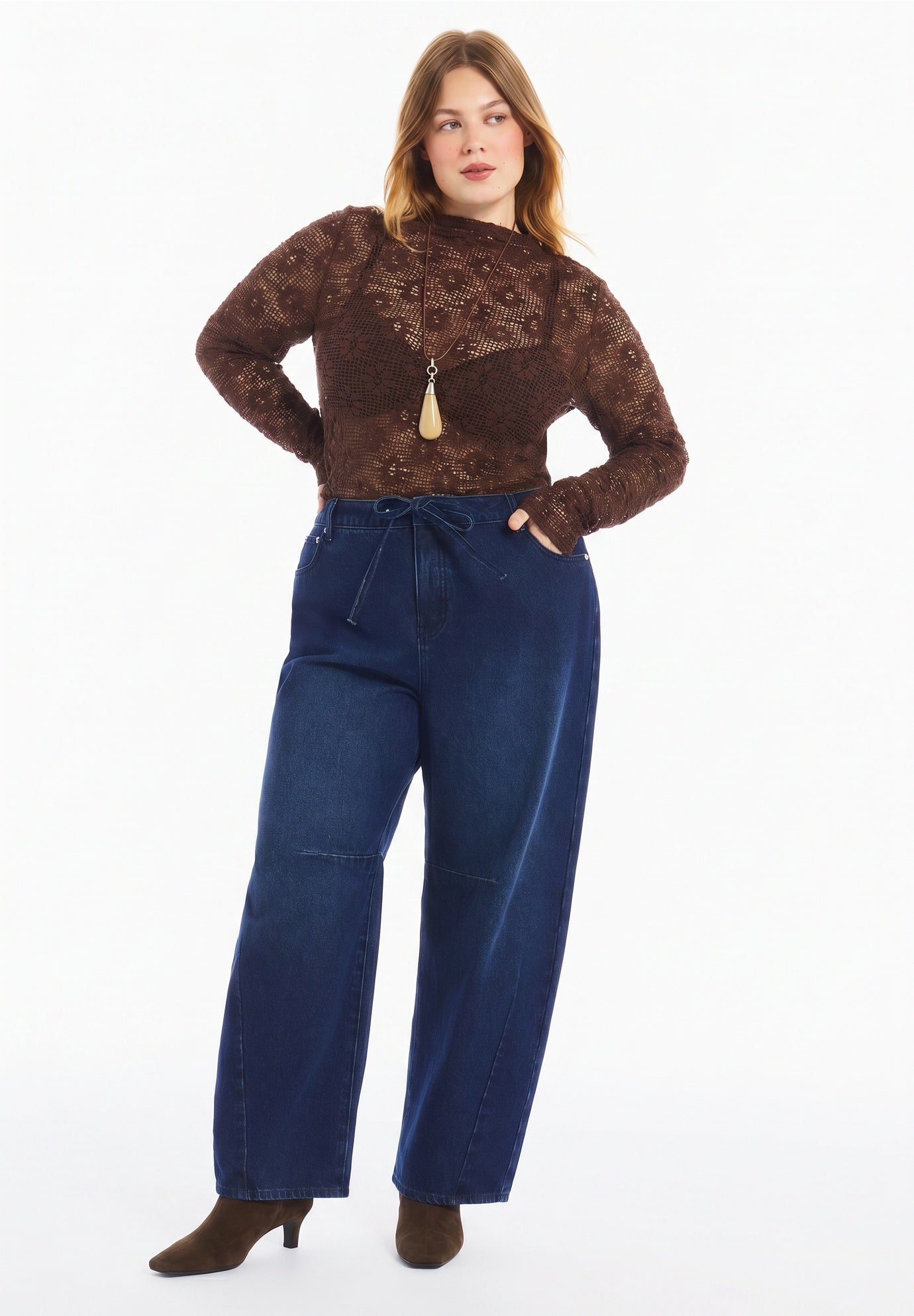 Floral Lace Mesh Funnel Neck Top image number 1