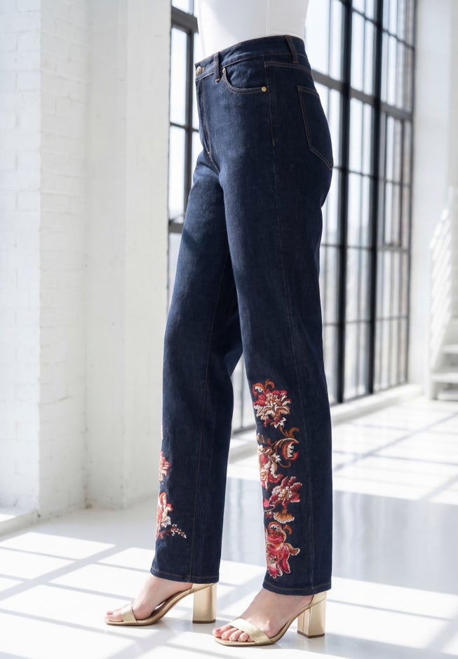 Plus Size Stretch Embroidered Straight Leg Jean image number 2