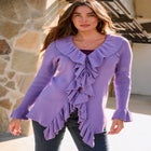 Plus Size V-Neck Ruffle Trim Tie-Front Cardigan image number 2