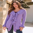 Plus Size V-Neck Ruffle Trim Tie-Front Cardigan image number 0