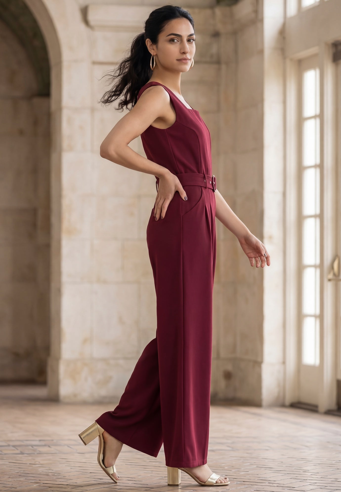 Sleeveless Wide-Leg Crepe Jumpsuit image number 2