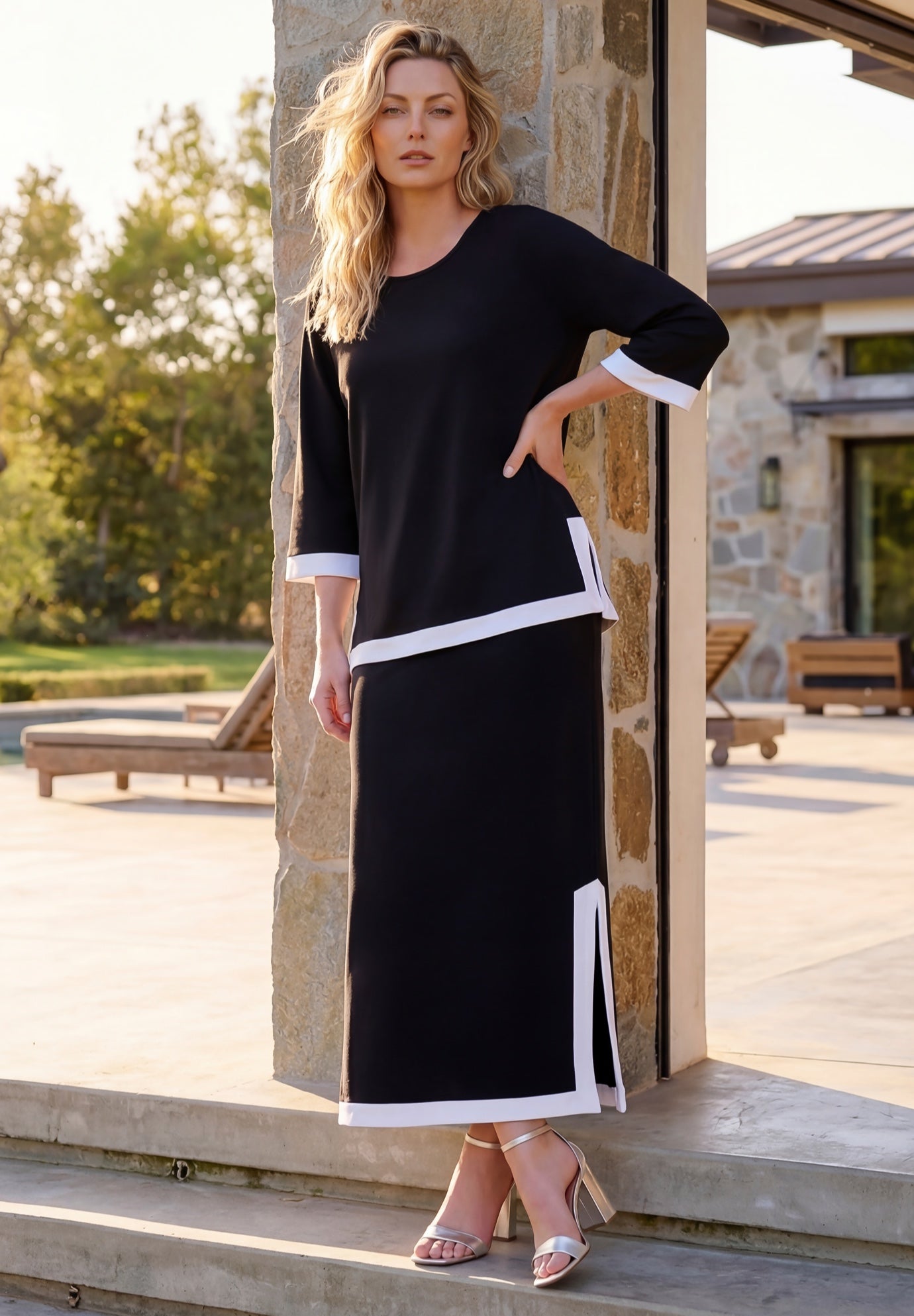 Plus Size French Terry Colorblock Hem Skirt Set image number 0