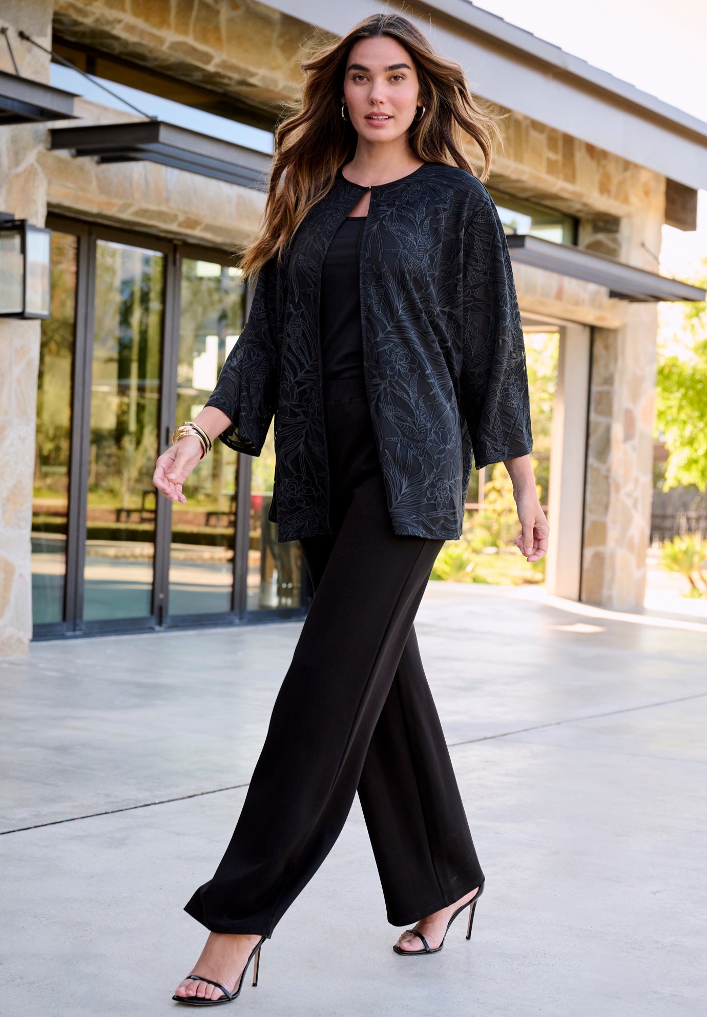 Plus Size Burnout Lace Bracelet Sleeve Jacket image number 1