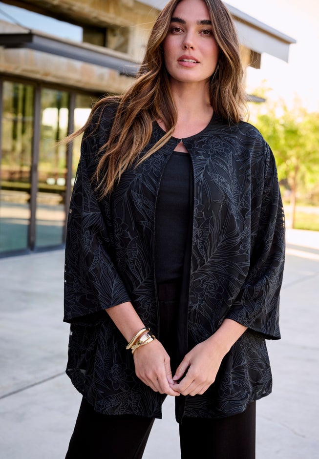 Plus Size Burnout Lace Bracelet Sleeve Jacket image number 2