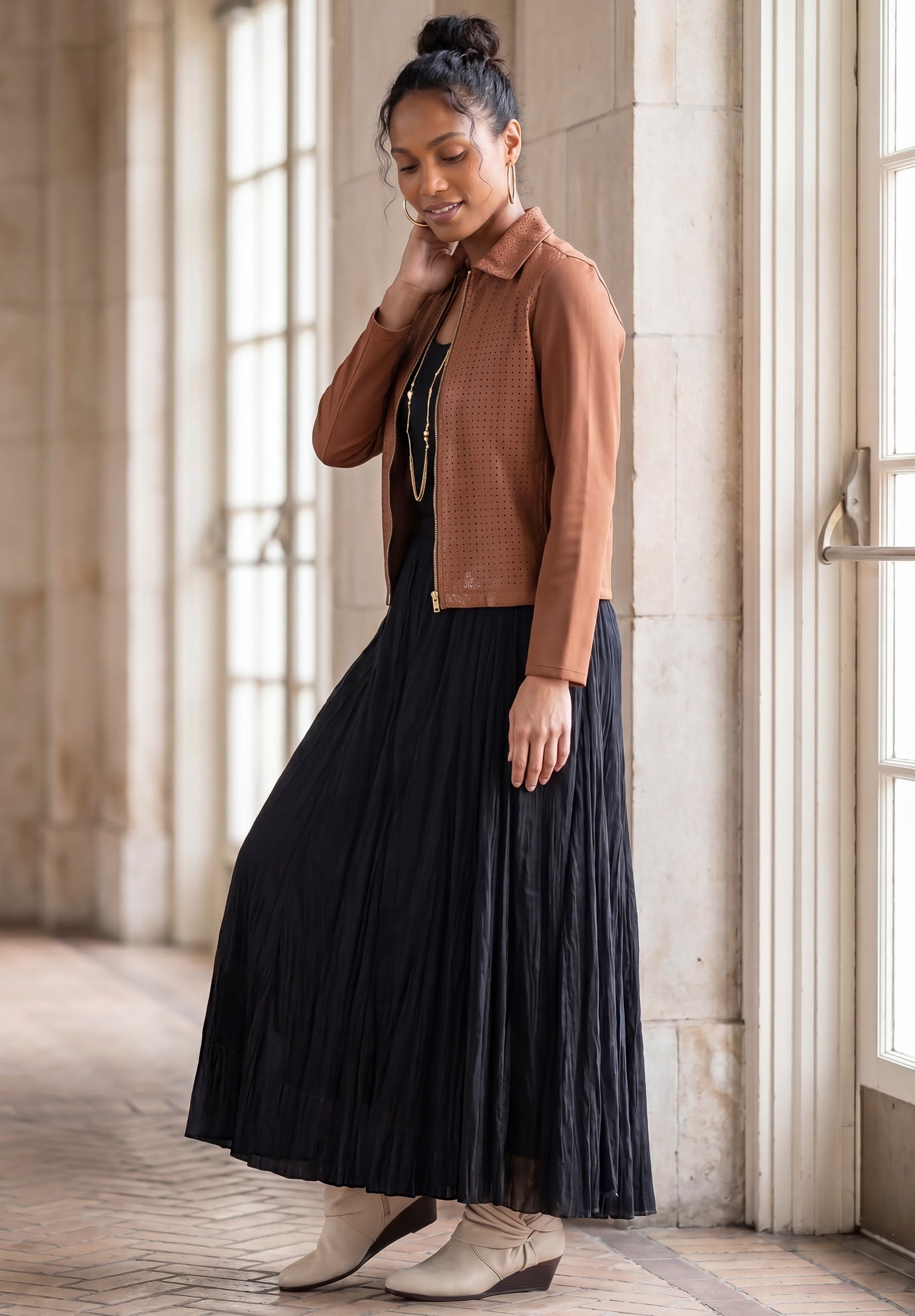 Perforated Faux Leather Zip-Front Jacket image number 3