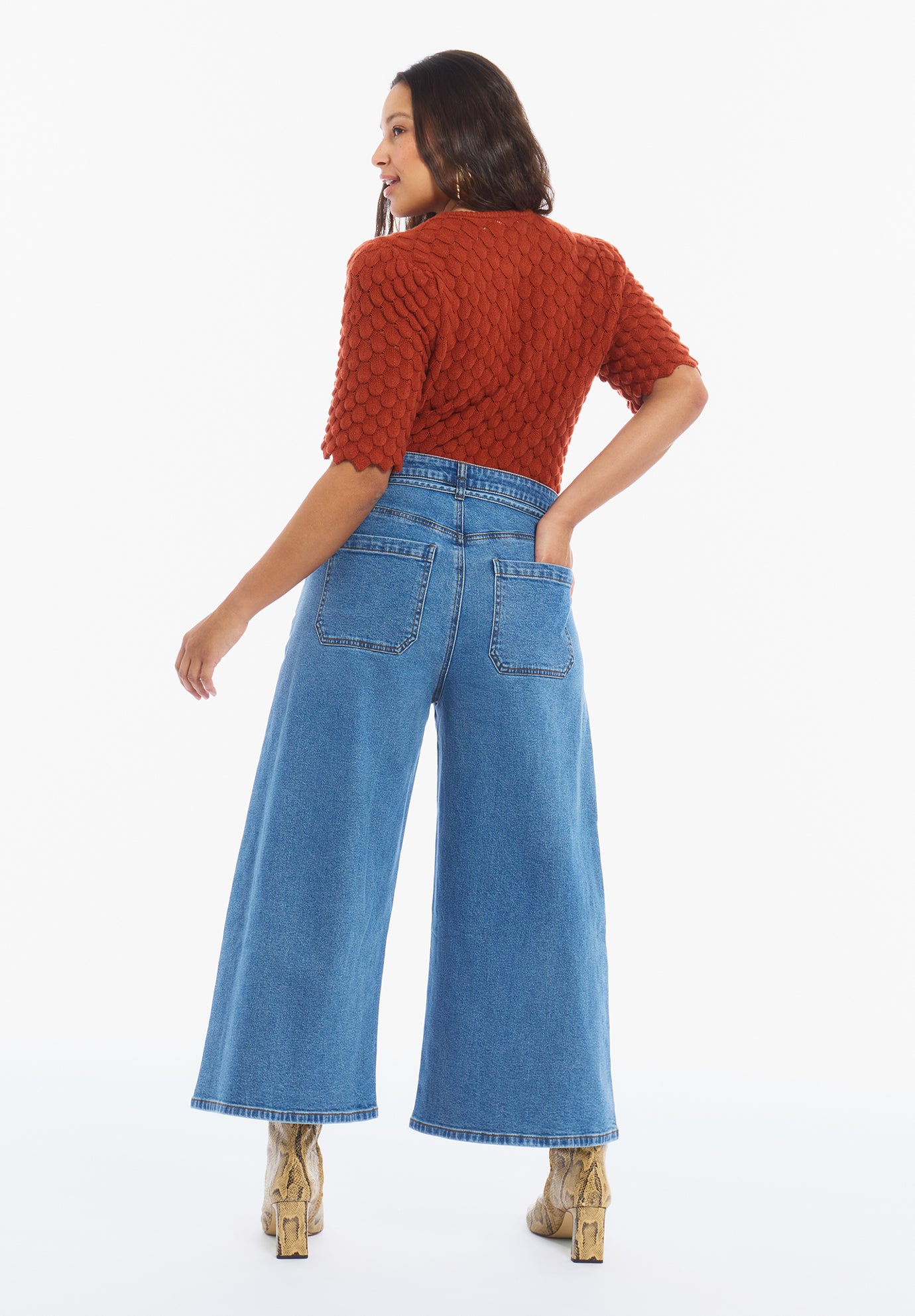 Wide-Leg Denim Culotte image number 2