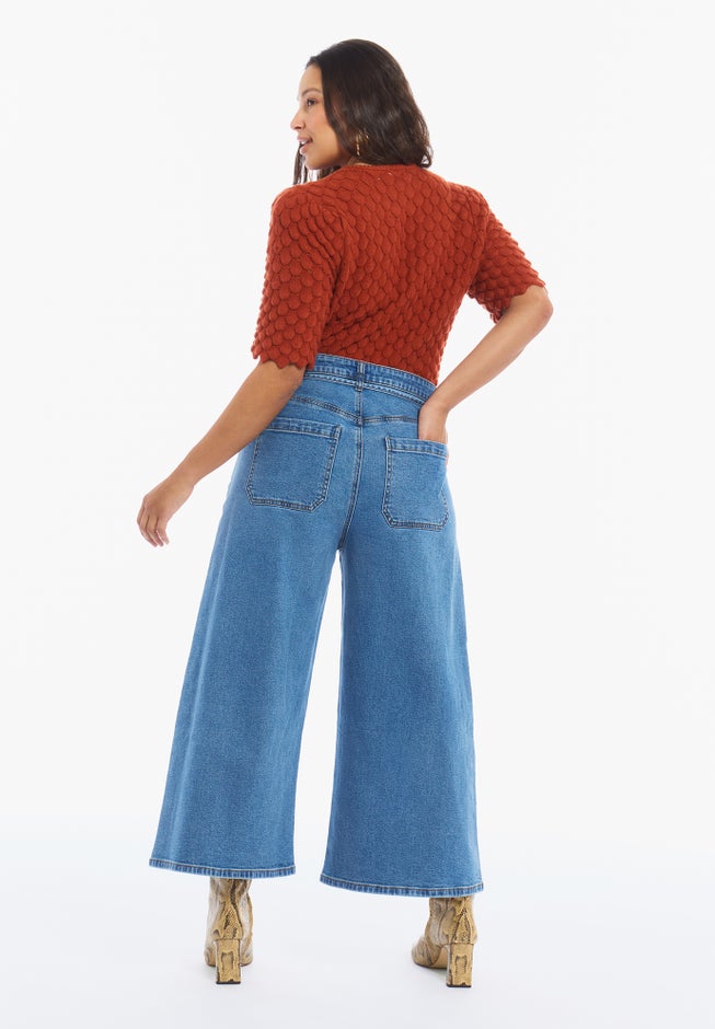 Wide-Leg Denim Culotte image number 2