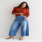 Wide-Leg Denim Culotte image number 4