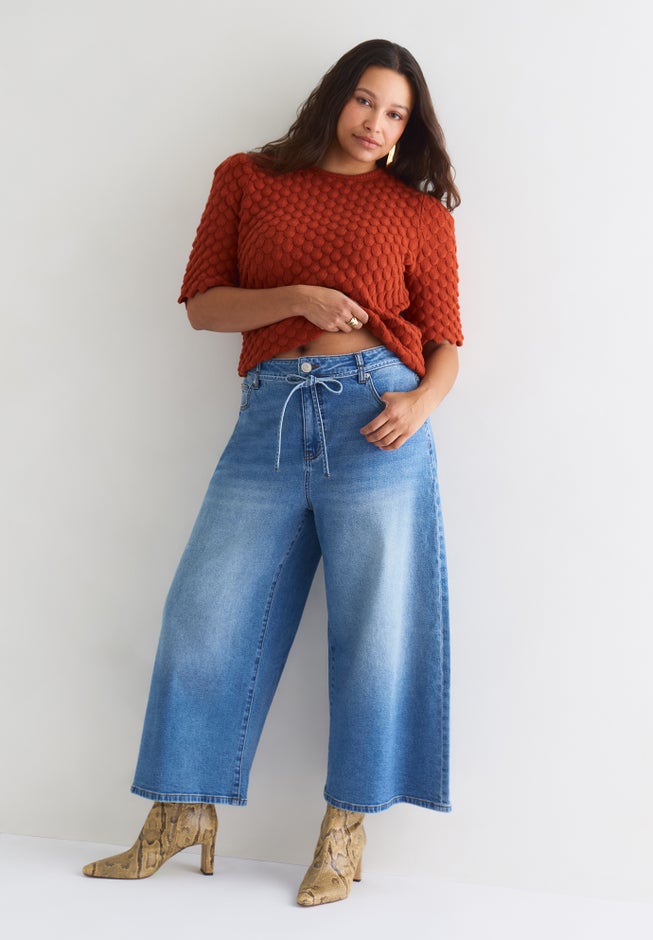 Wide-Leg Denim Culotte image number 4
