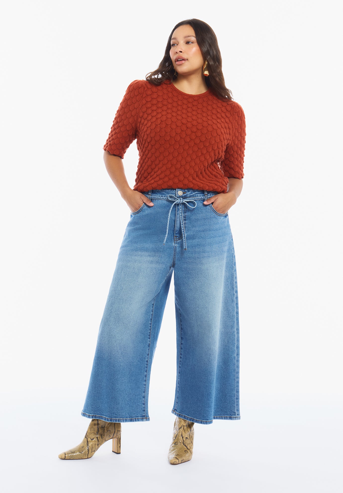 Wide-Leg Denim Culotte image number 0