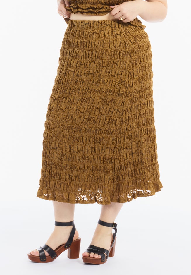 Smocked Lace Knit Midi Skirt image number 2