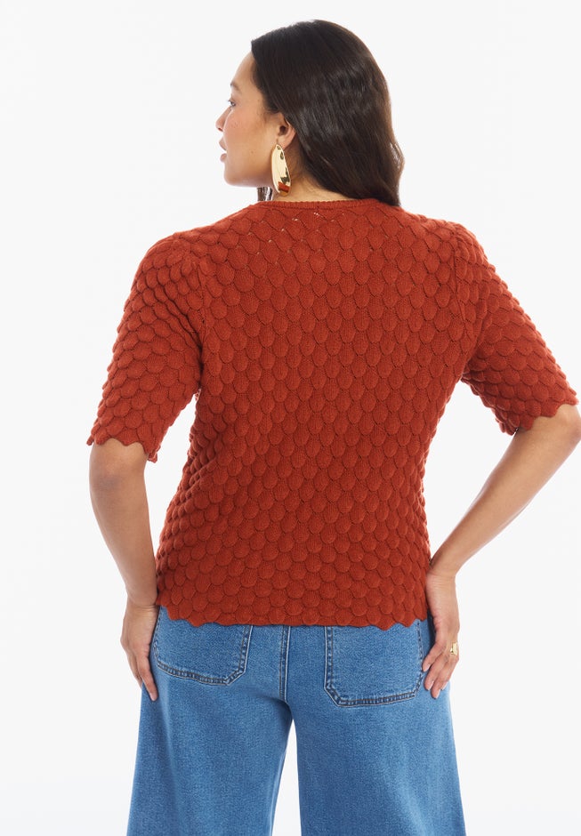 Scallop-Trim Short Sleeve Sweater image number 2