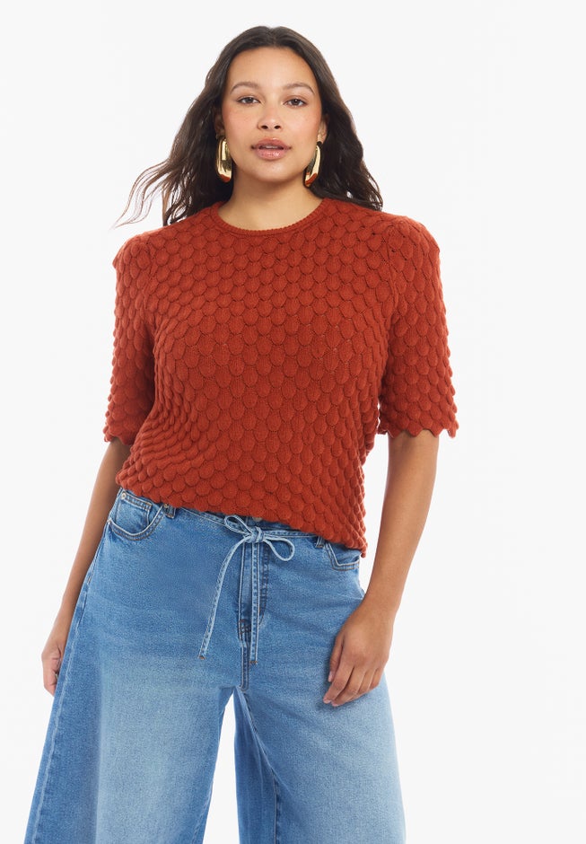 Scallop-Trim Short Sleeve Sweater image number 3