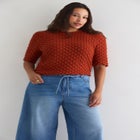 Scallop-Trim Short Sleeve Sweater image number 4