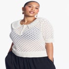 Lace-Trim Pointelle Sweater Top image number 1