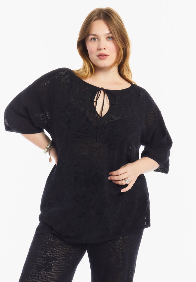 Tie-Neck Jacquard Knit Tunic image number 2