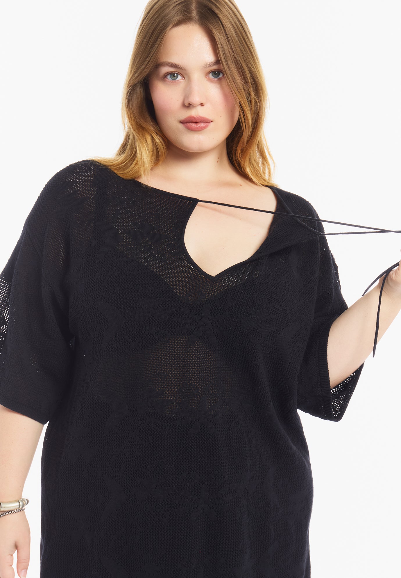 Tie-Neck Jacquard Knit Tunic image number 3