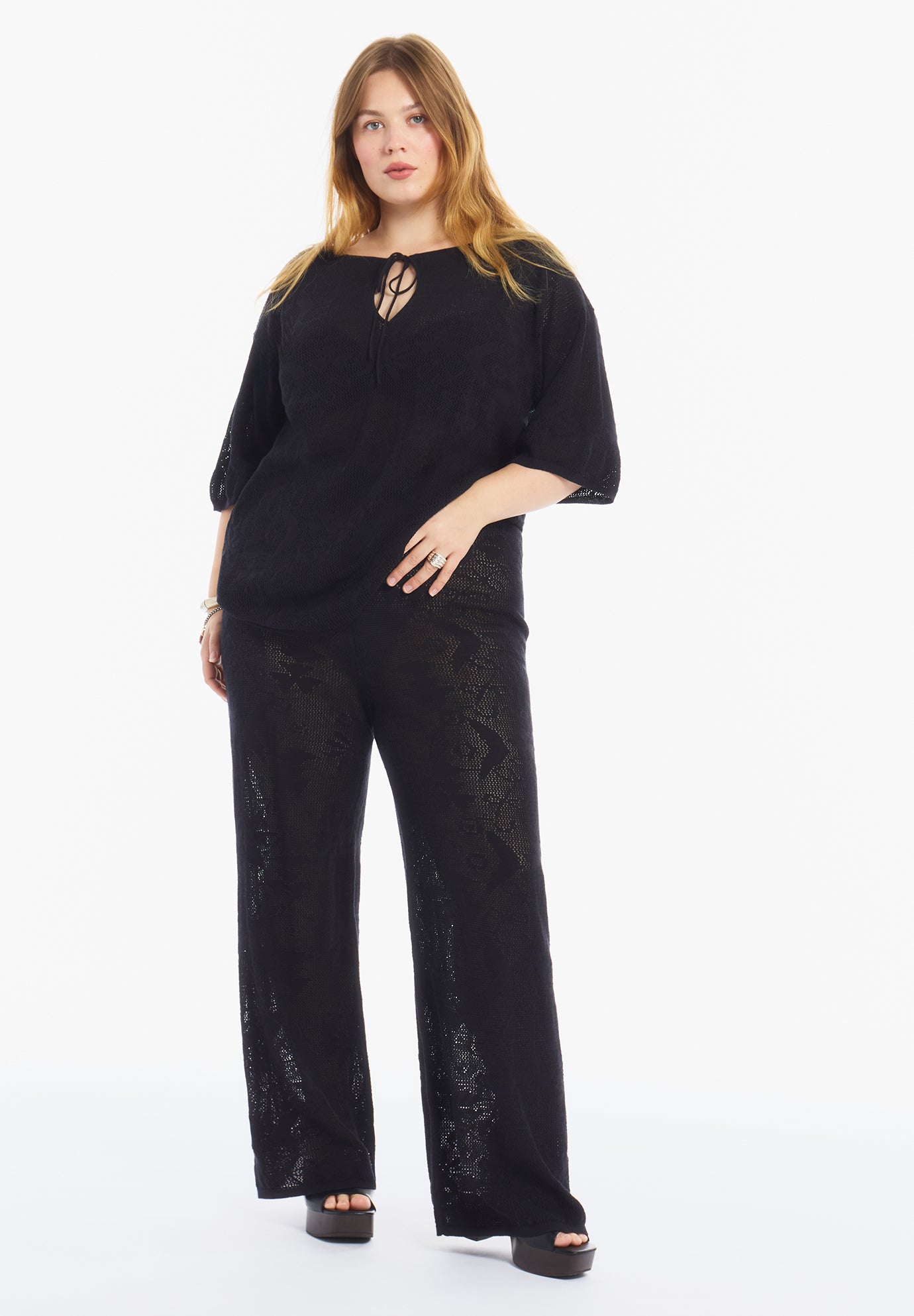 Tie-Neck Jacquard Knit Tunic image number 0