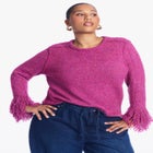 Fringe-Trim Boucle Cropped Sweater image number 1
