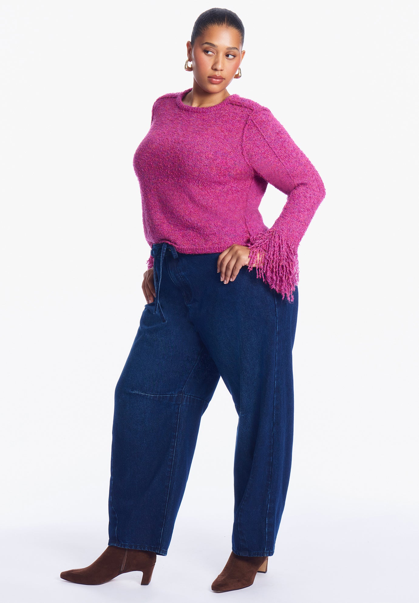 Fringe-Trim Boucle Cropped Sweater image number 0