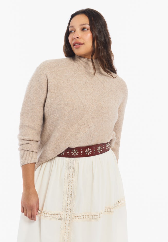 Cable-Knit Mock Neck Sweater image number 1