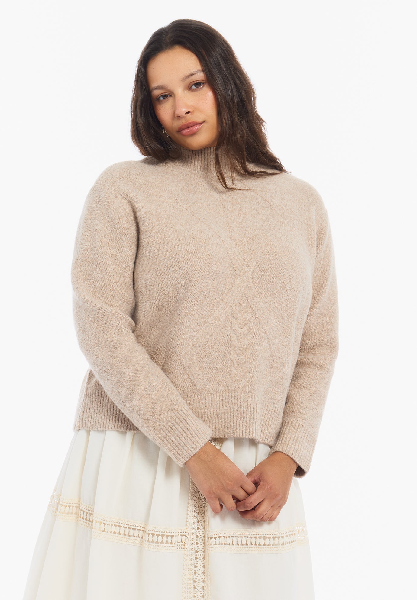 Cable-Knit Mock Neck Sweater image number 3