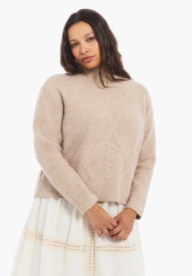 Cable-Knit Mock Neck Sweater image number 3