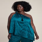 Knotted Asymmetric Crinkle Satin Top image number null