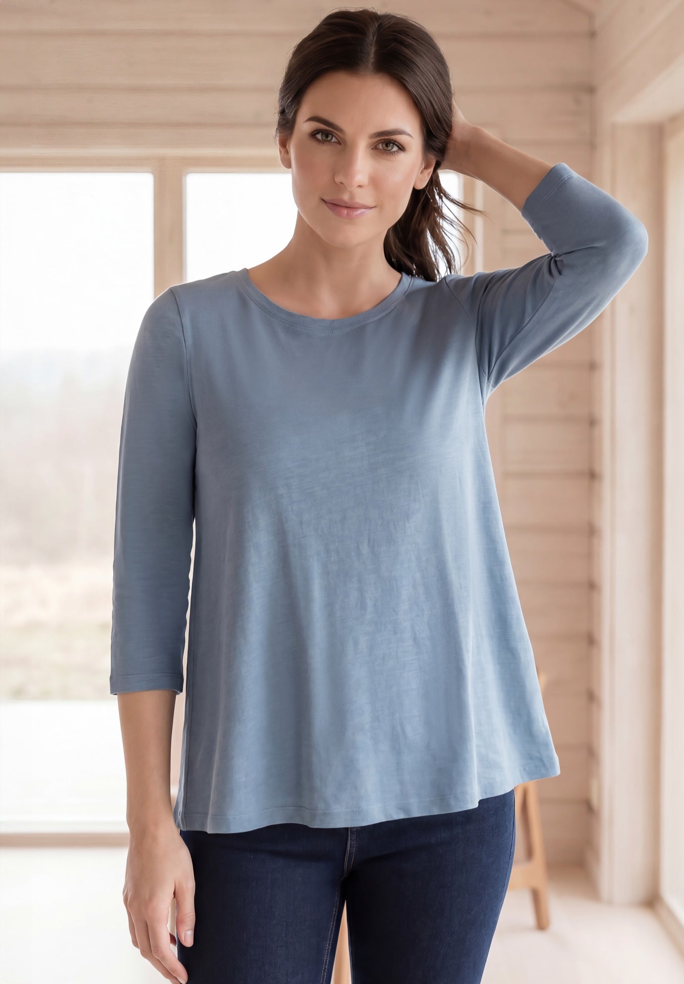 Cotton Jersey Slub Three-Quarter Sleeve Trapeze Tee image number 0