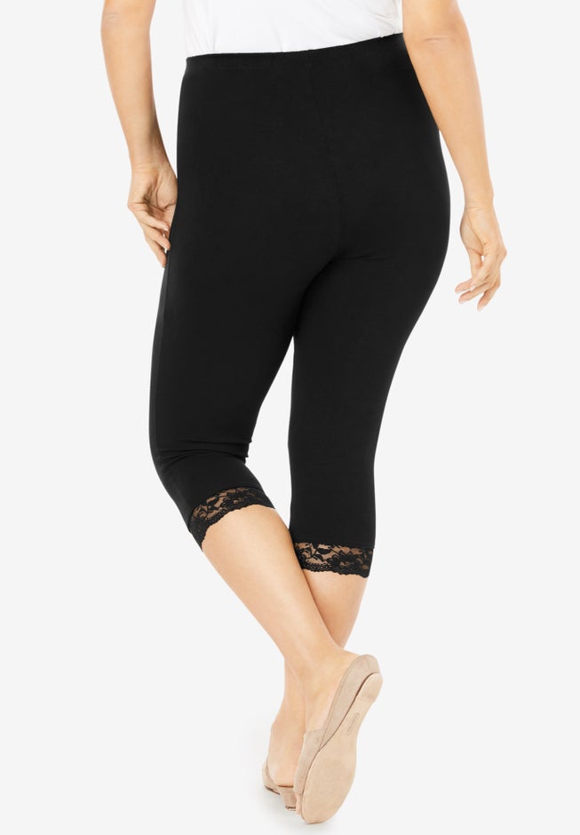 Lace Trim Essential Stretch Capri Legging image number 1