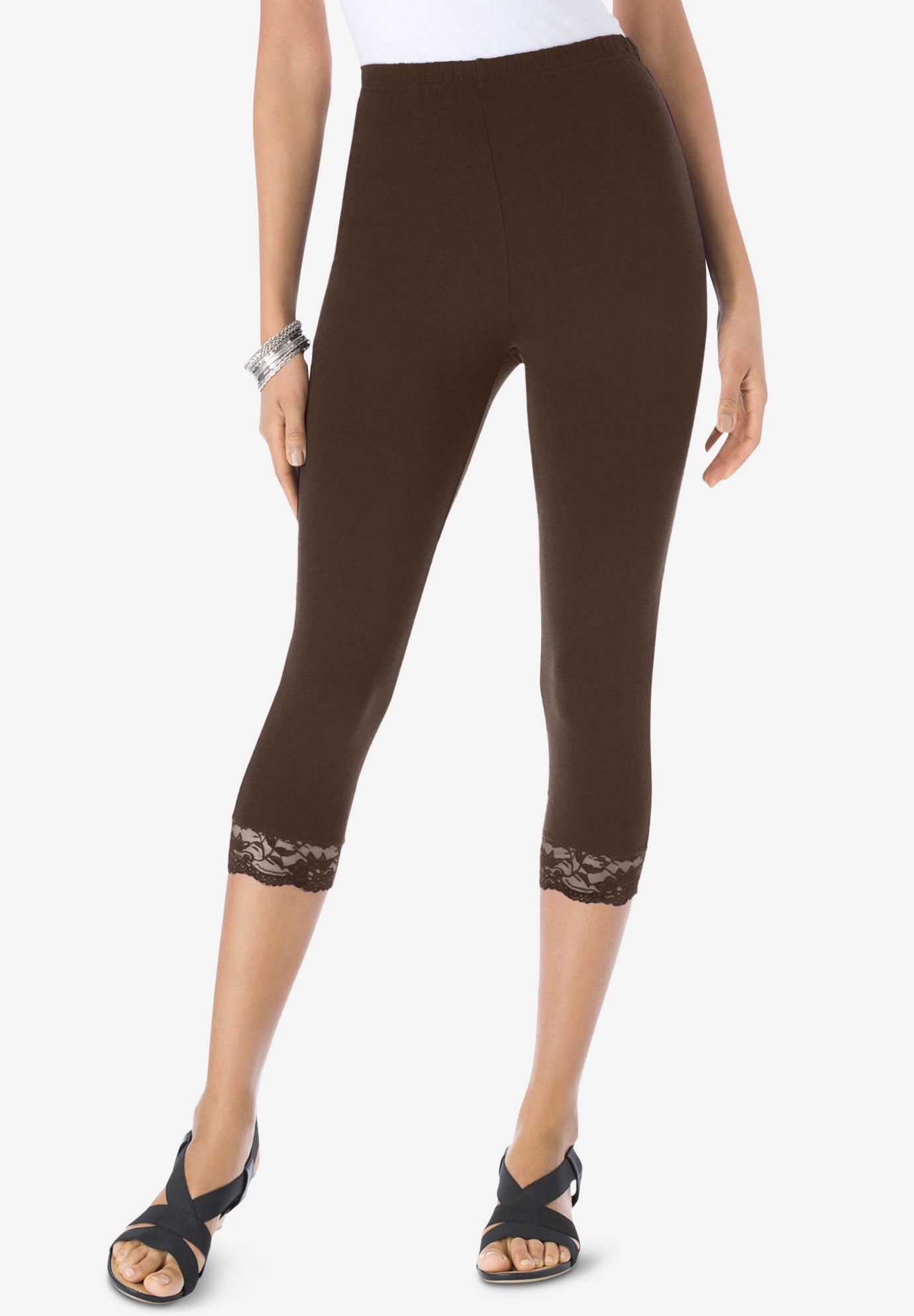 Lace Trim Essential Stretch Capri Legging image number 0