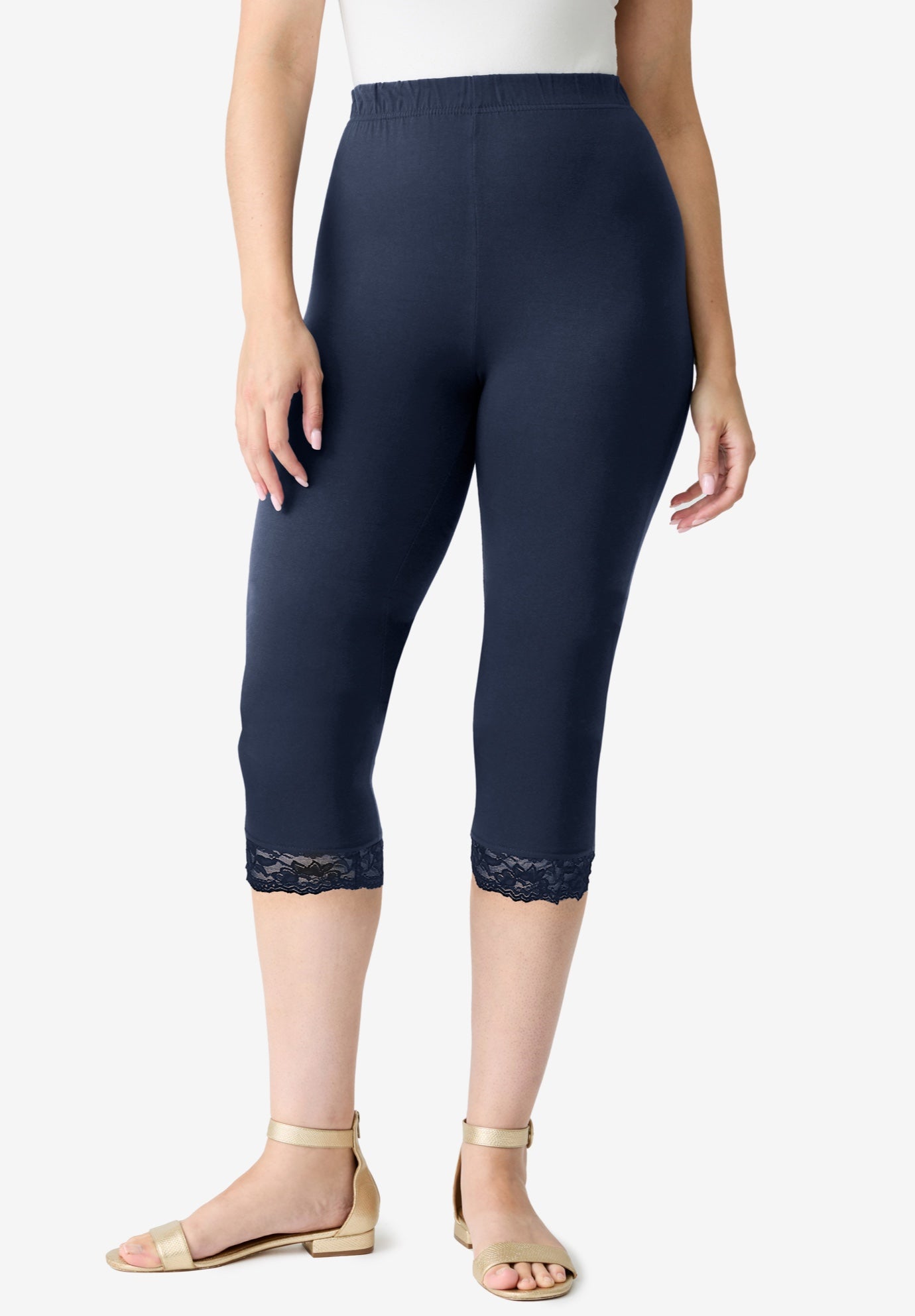 Lace Trim Essential Stretch Capri Legging image number 0