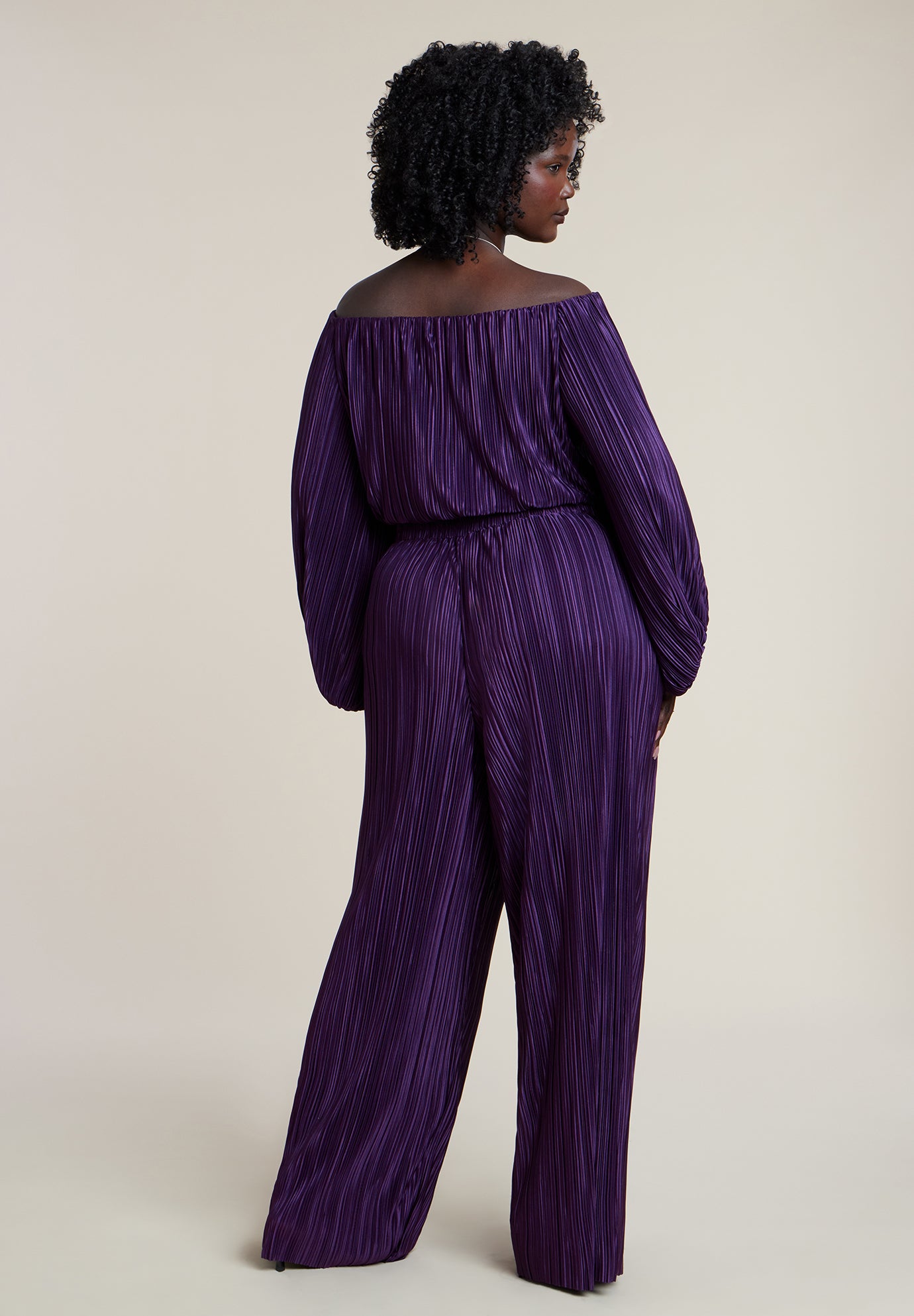 Off The Shoulder Plisse Jumpsuit image number 1