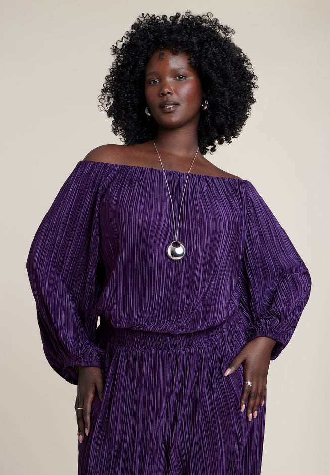 Off The Shoulder Plisse Jumpsuit image number 2