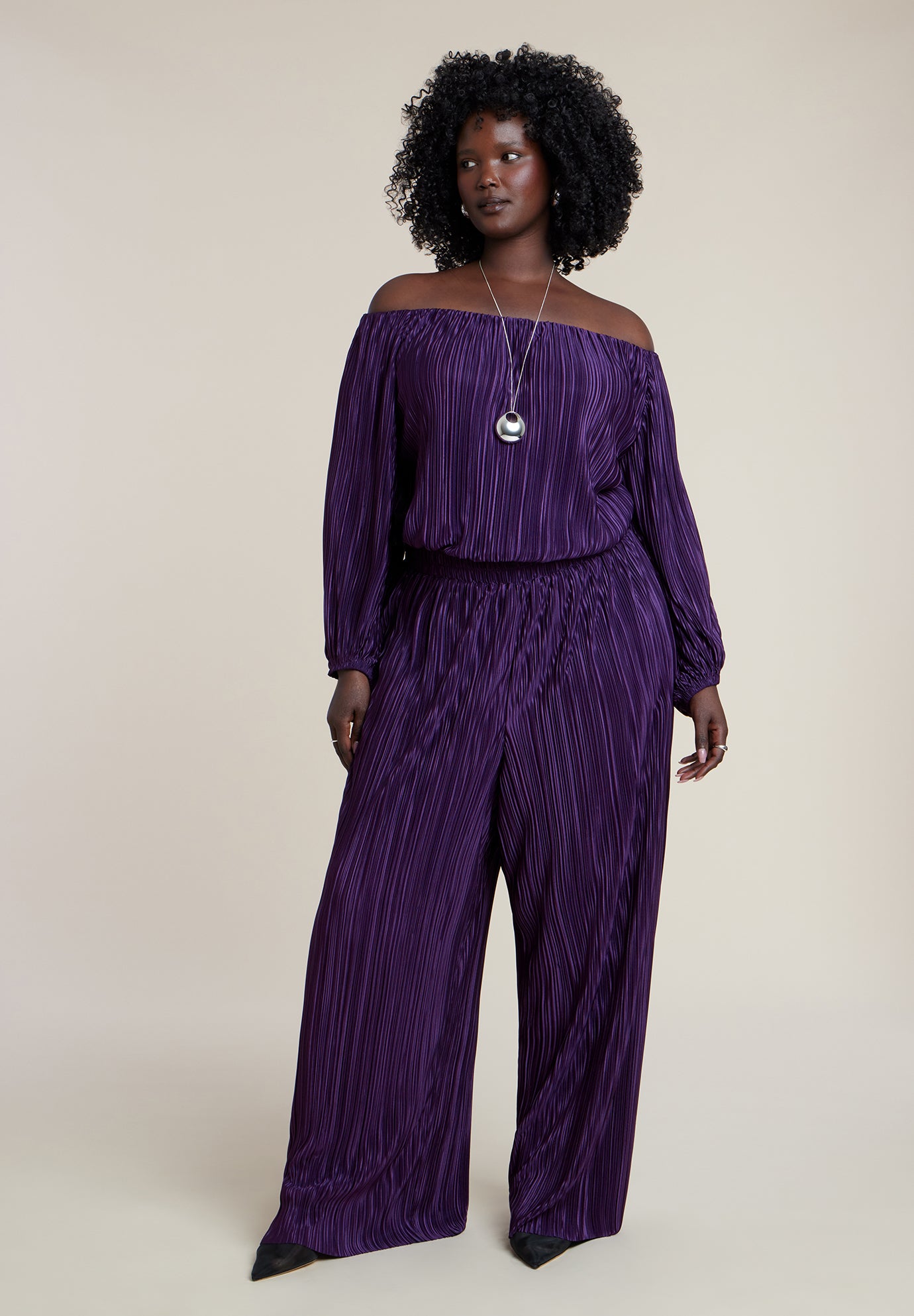 Off The Shoulder Plisse Jumpsuit image number 0