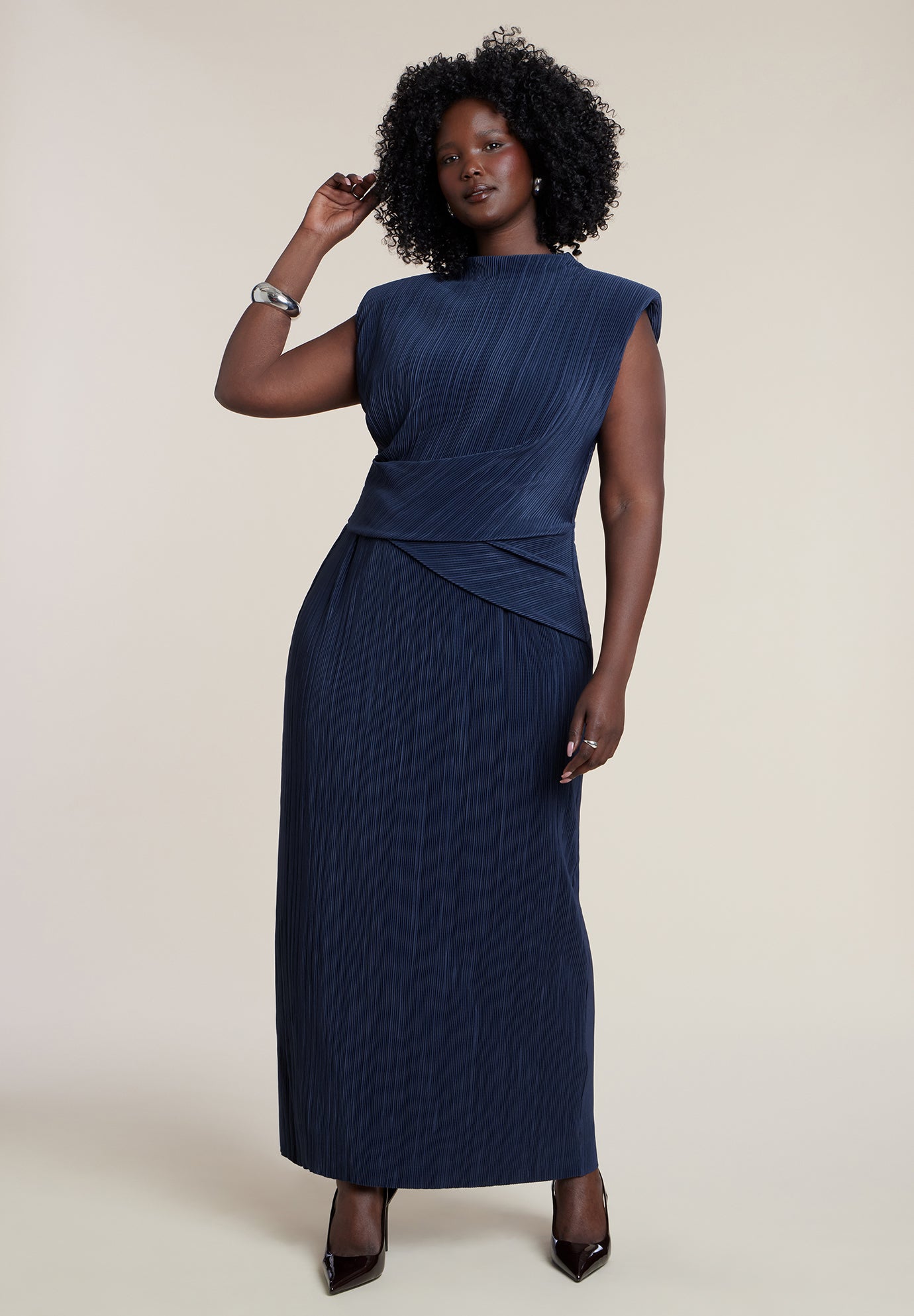 Draped Bodice Plisse Maxi Dress image number 0