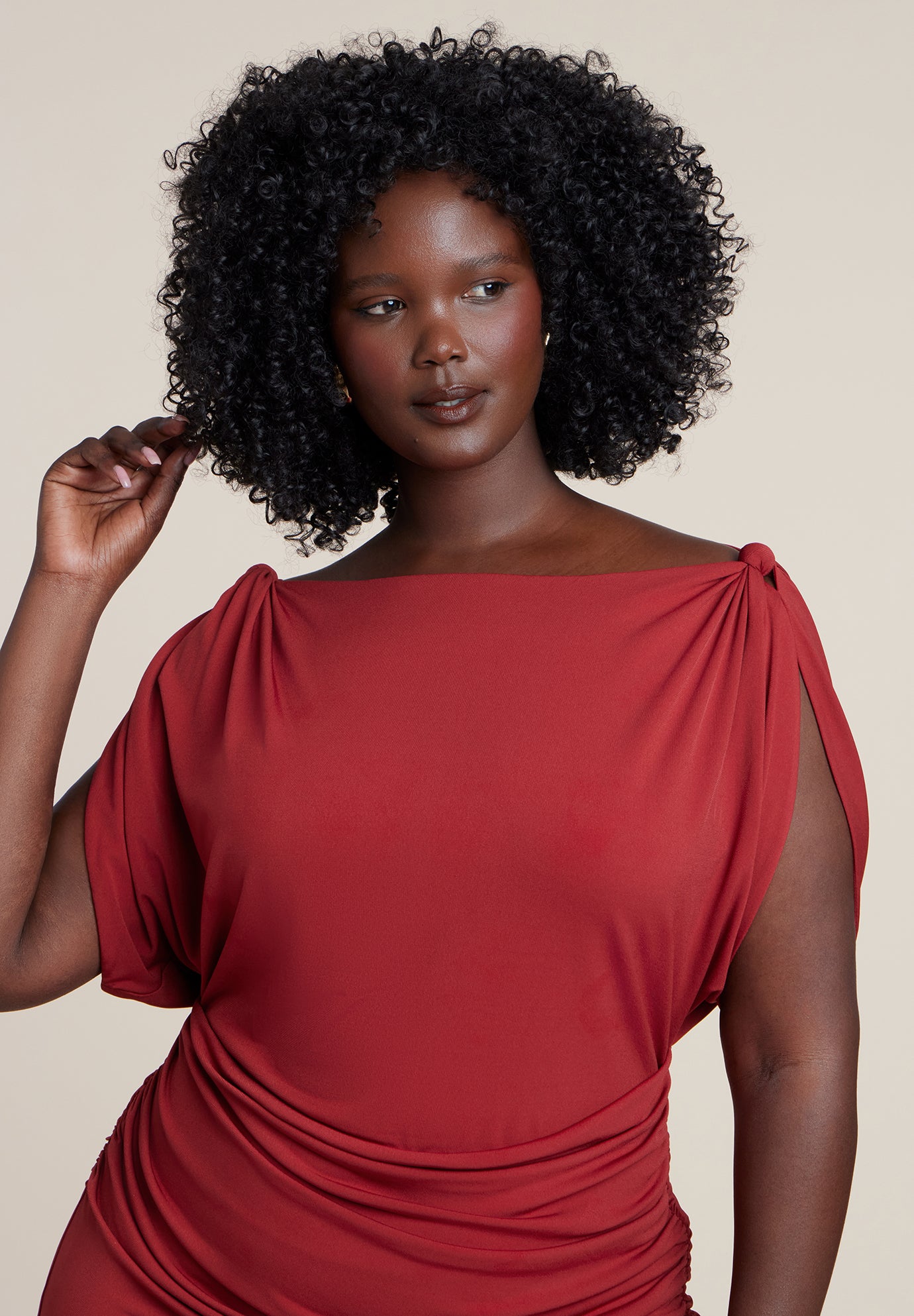 Shoulder Knot Knit Midi Dress image number 3