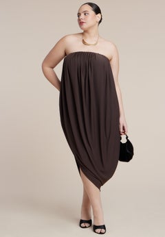 Strapless Draped Midi Dress