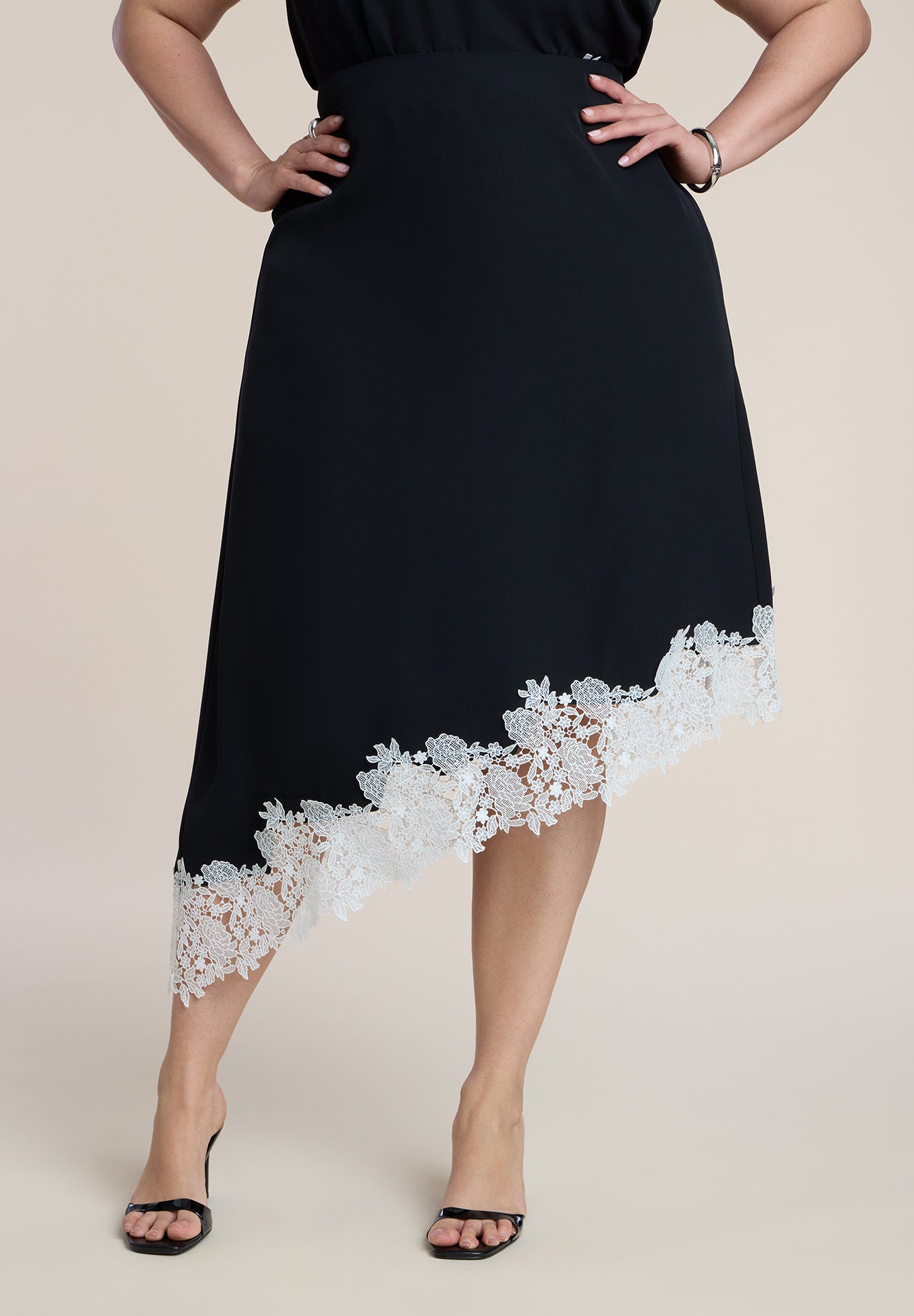 Asym Lace-Trimmed Midi Skirt image number 1