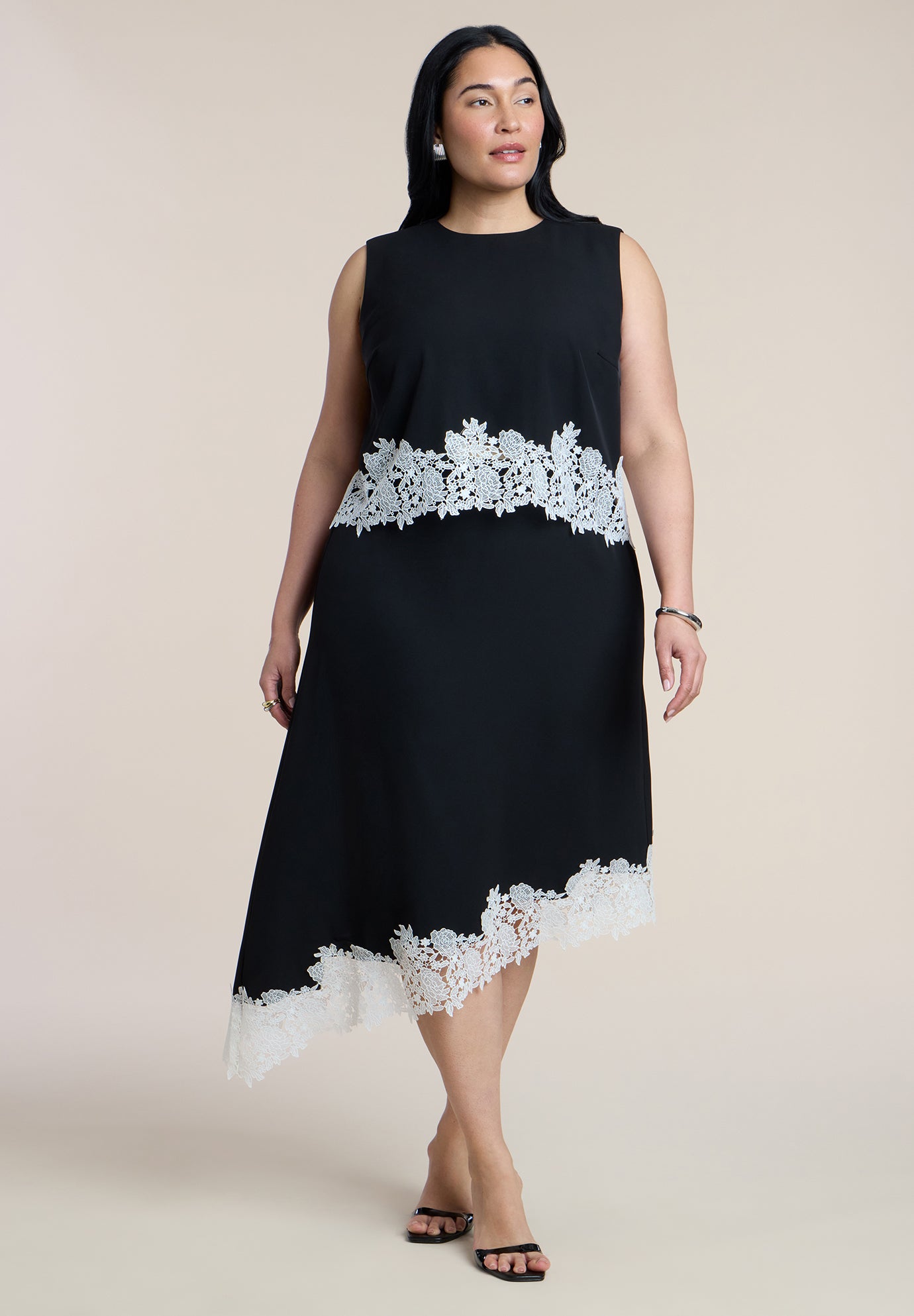 Asym Lace-Trimmed Midi Skirt image number 0