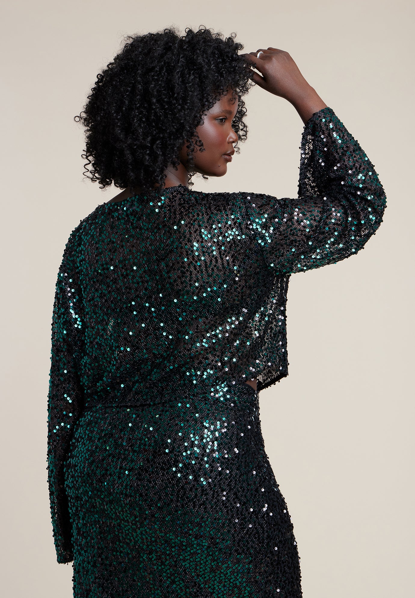 Boat Neck Sequin Crop Top image number 2