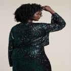 Boat Neck Sequin Crop Top image number 2