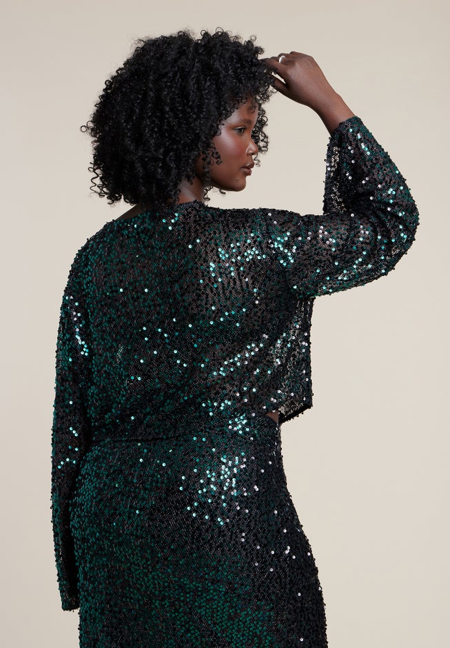 Boat Neck Sequin Crop Top image number 2
