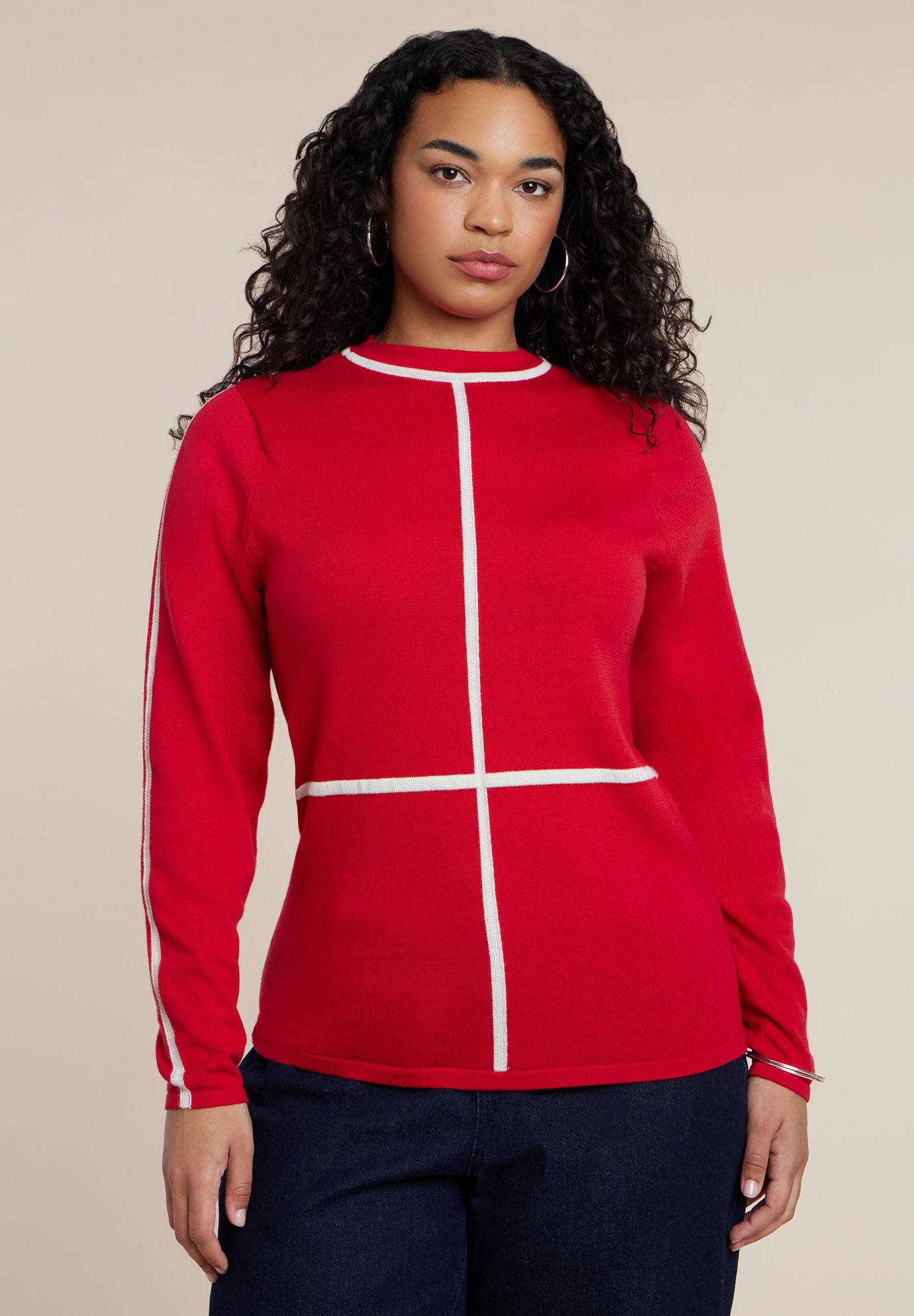 Contrast Line Detail Turtleneck Sweater image number 0