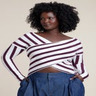Striped Wrap Front Cropped Sweater image number 0