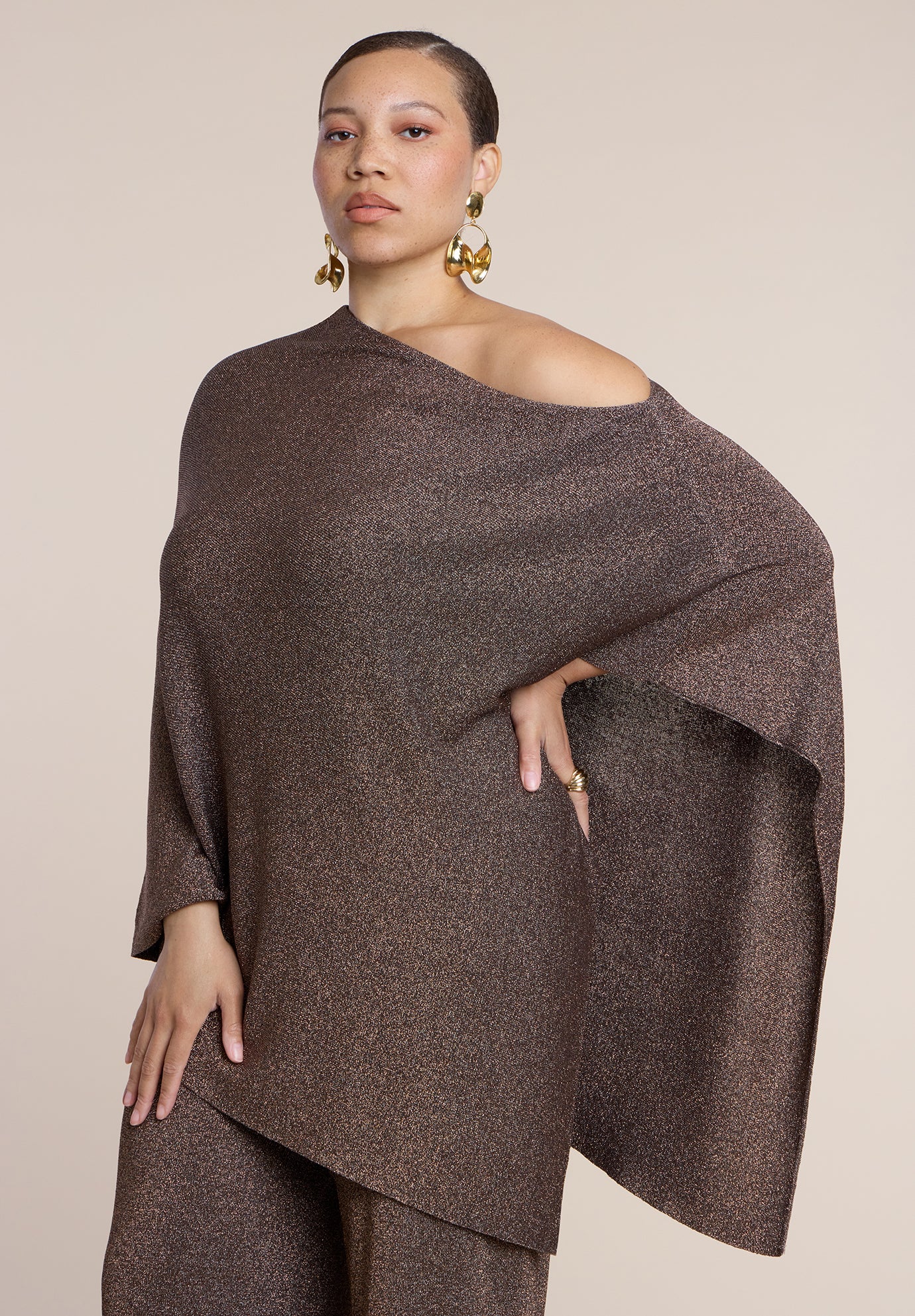 Asym Shimmer Knit Cape image number 1