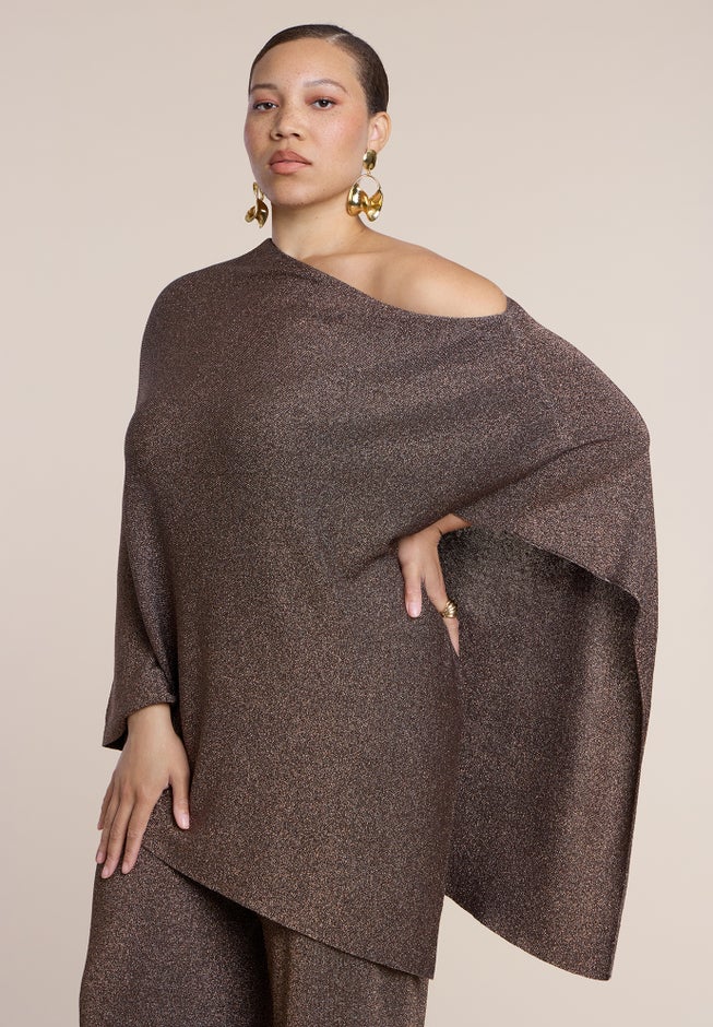 Asym Shimmer Knit Cape image number 1